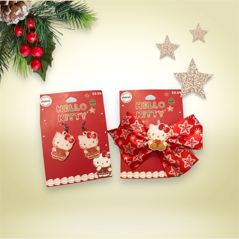 Hello Kitty Christmas Bow and Earrings Set